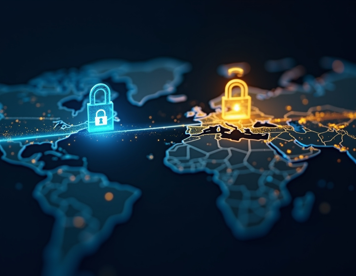 Secure data flow between the EU and Ukraine, symbolised by lock icons