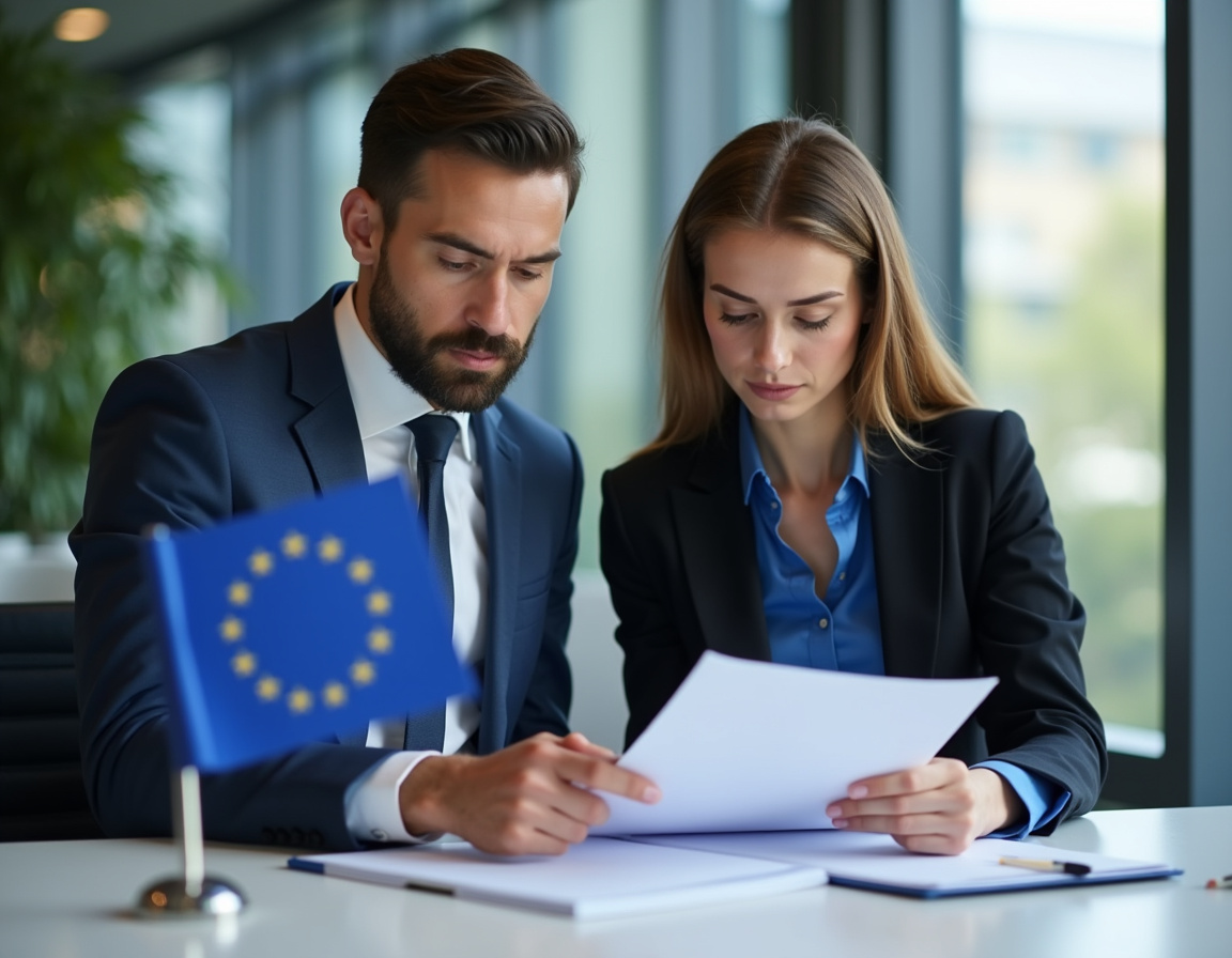 Представник у ЄС перевіряє офіційний документ в офісі