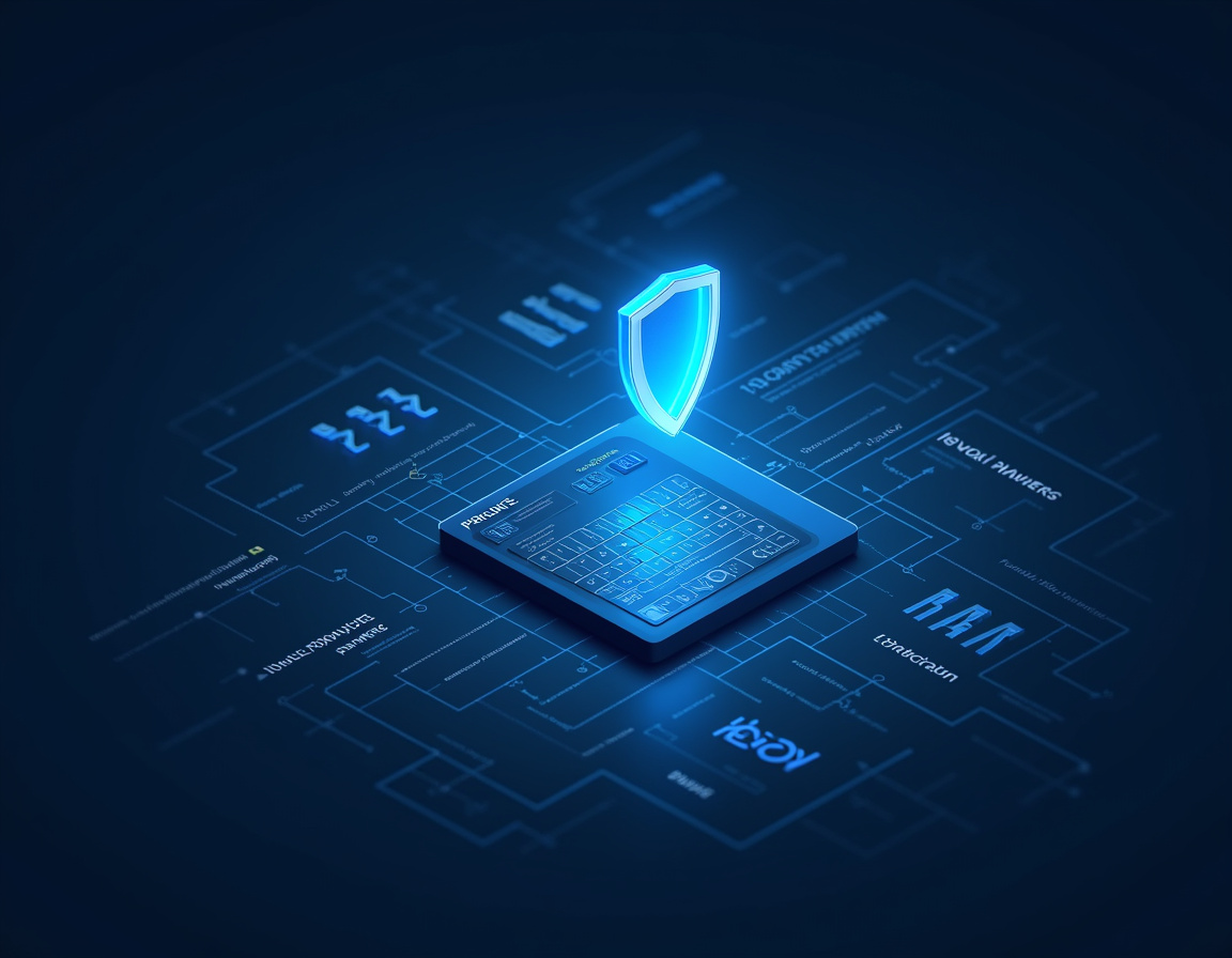 Digitaler Bauplan mit integriertem Schutzschild-Symbol als Sinnbild für Privacy by Design